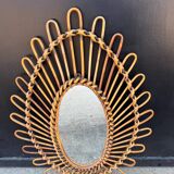 Almond rattan mirror from the 1960s