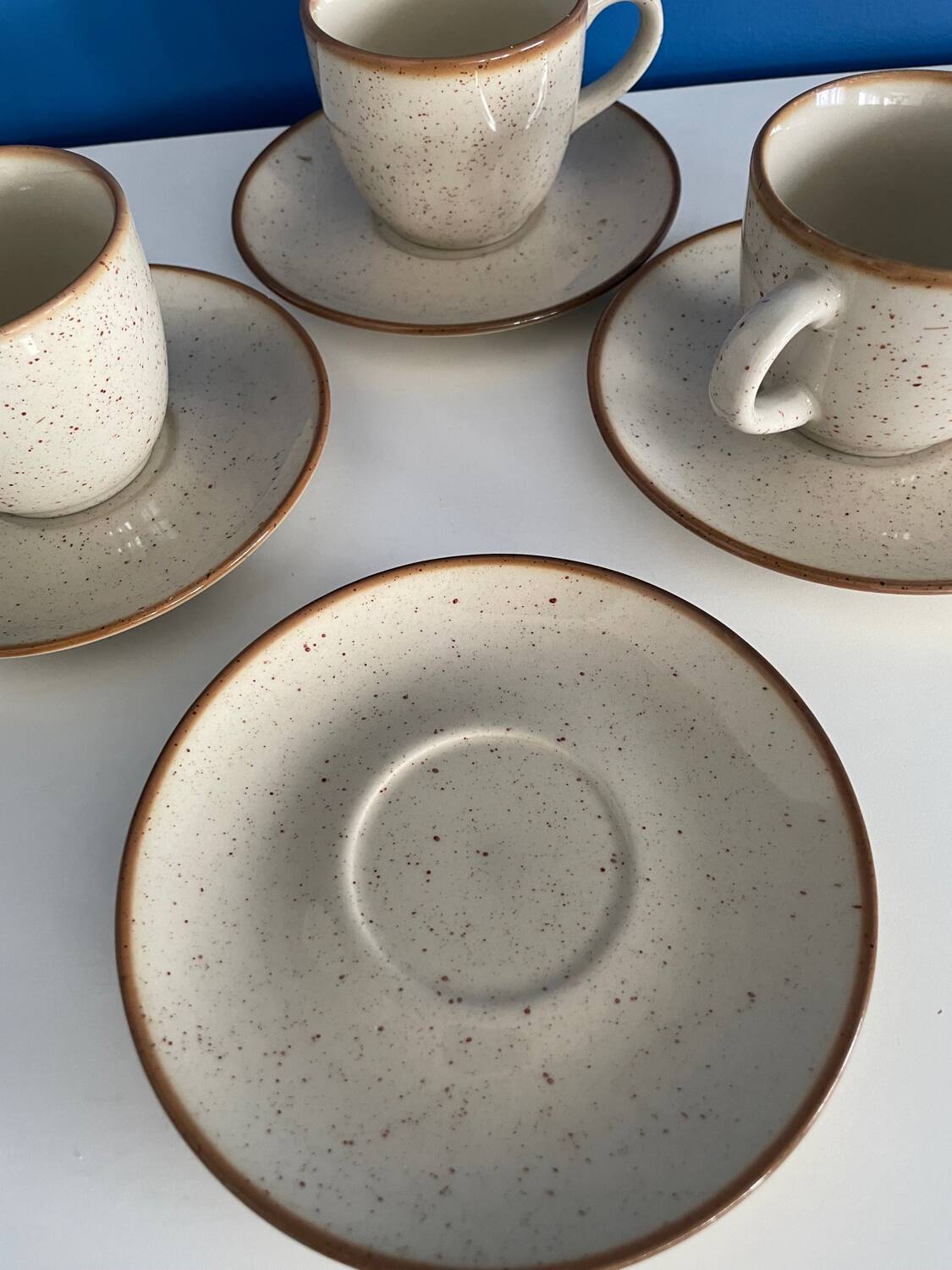 Speckled beige cup and saucer coffee set