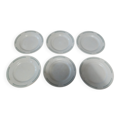 Série de six assiettes plates Gien terre de fer décor Rivoli fin XIXème