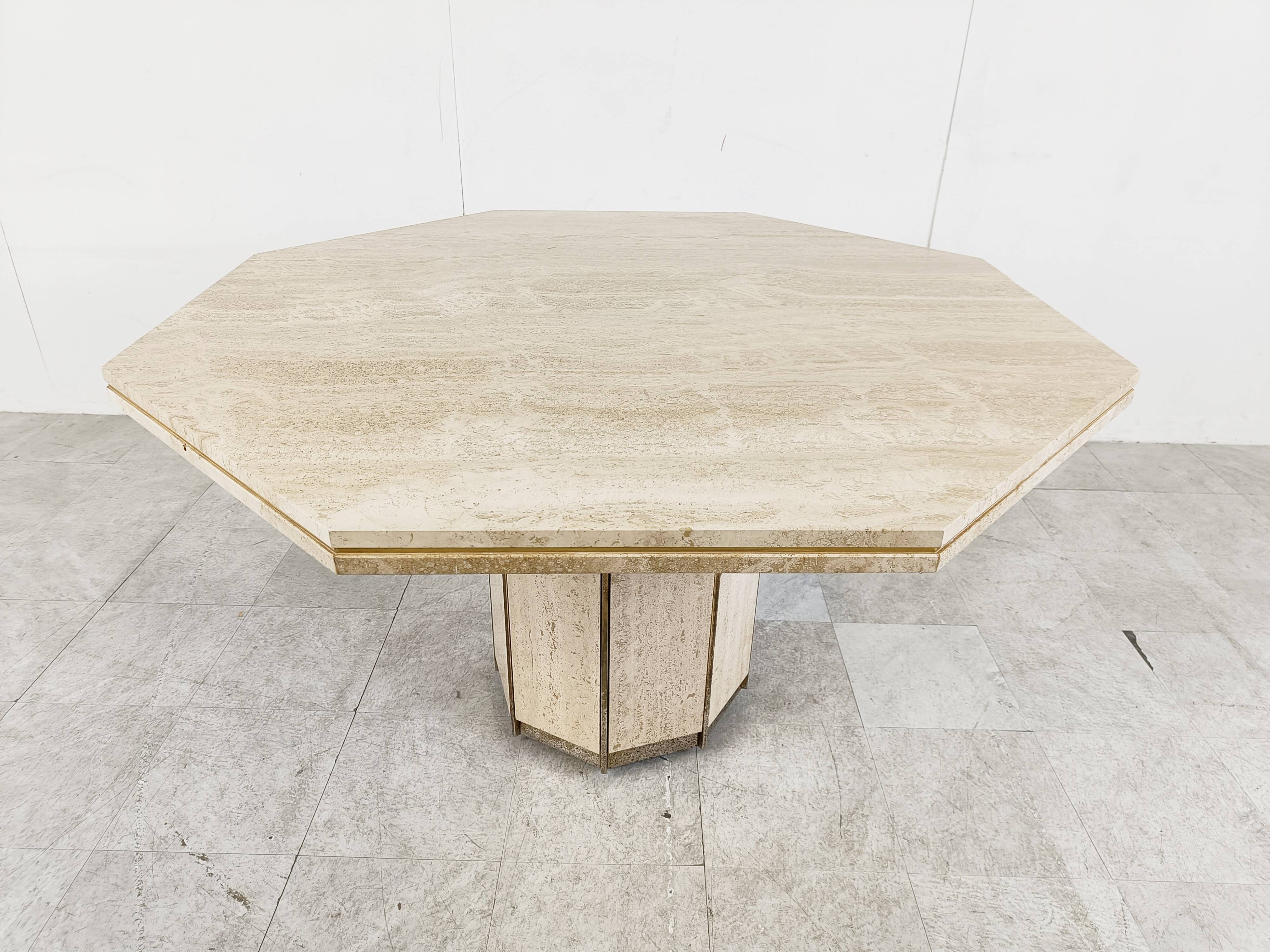 Travertine and Brass dining table, 1970s
