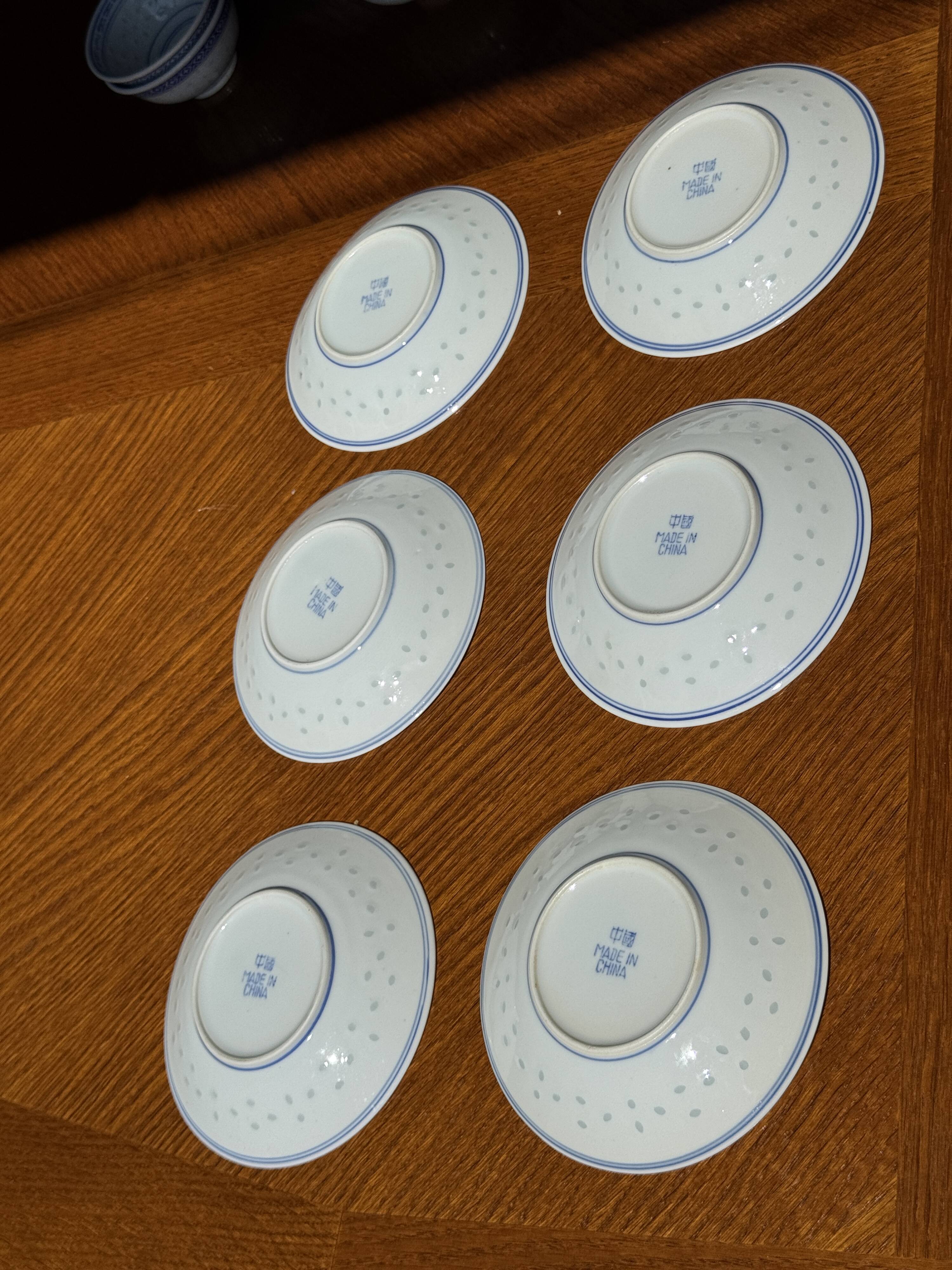 Small Chinese blue and white tea set for 6 cups and saucers.