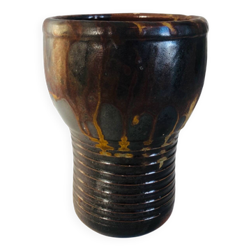 Metallic brown ceramic torso vase
