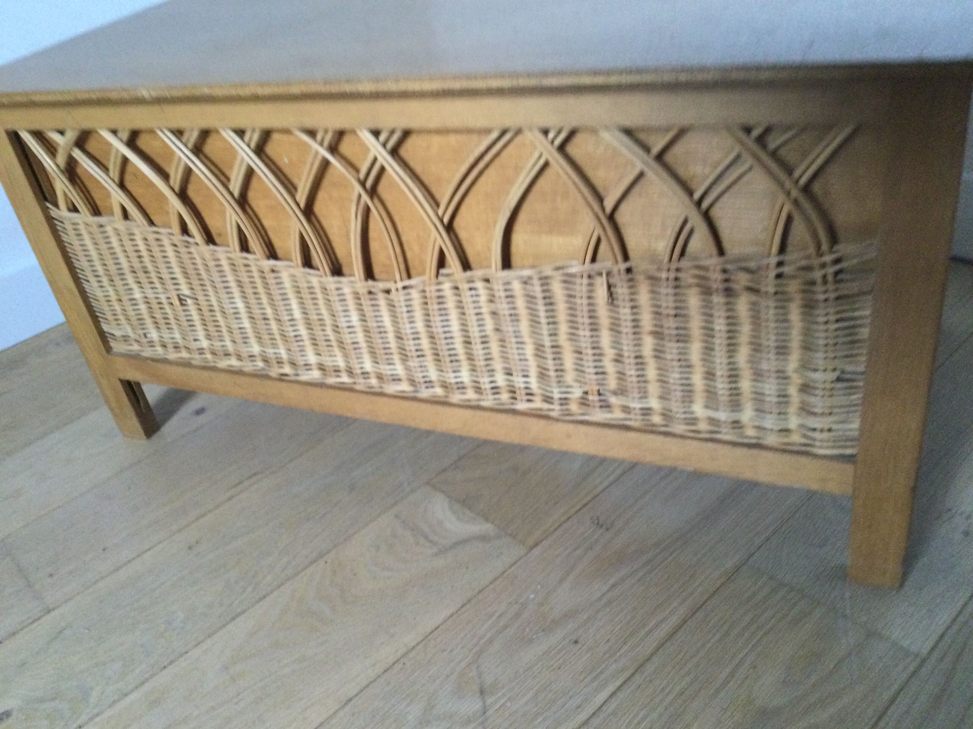 Vintage wood and rattan chest