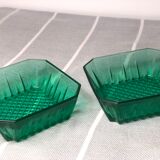 Vintage square ramekins made of Arcoroc glass - Emerald Green