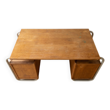 Bureau vintage industriel en bois et métal
