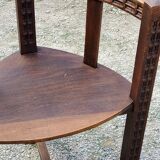 Set of three brutalist tripod armchairs in carved solid oak