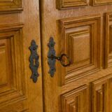 2-door, 2-drawer wardrobe in solid oak and wrought iron, rustic style, 1960s