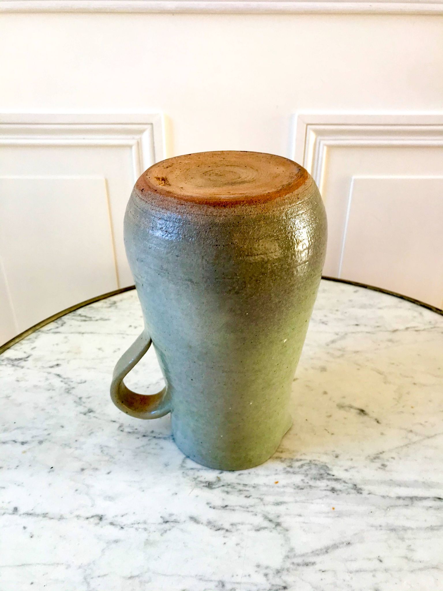 blue stoneware pitcher artisanal pottery 70s