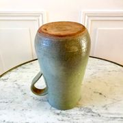 blue stoneware pitcher artisanal pottery 70s