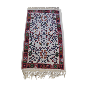 Tapis blanc multicolore fait main en pure laine - 110x62cm