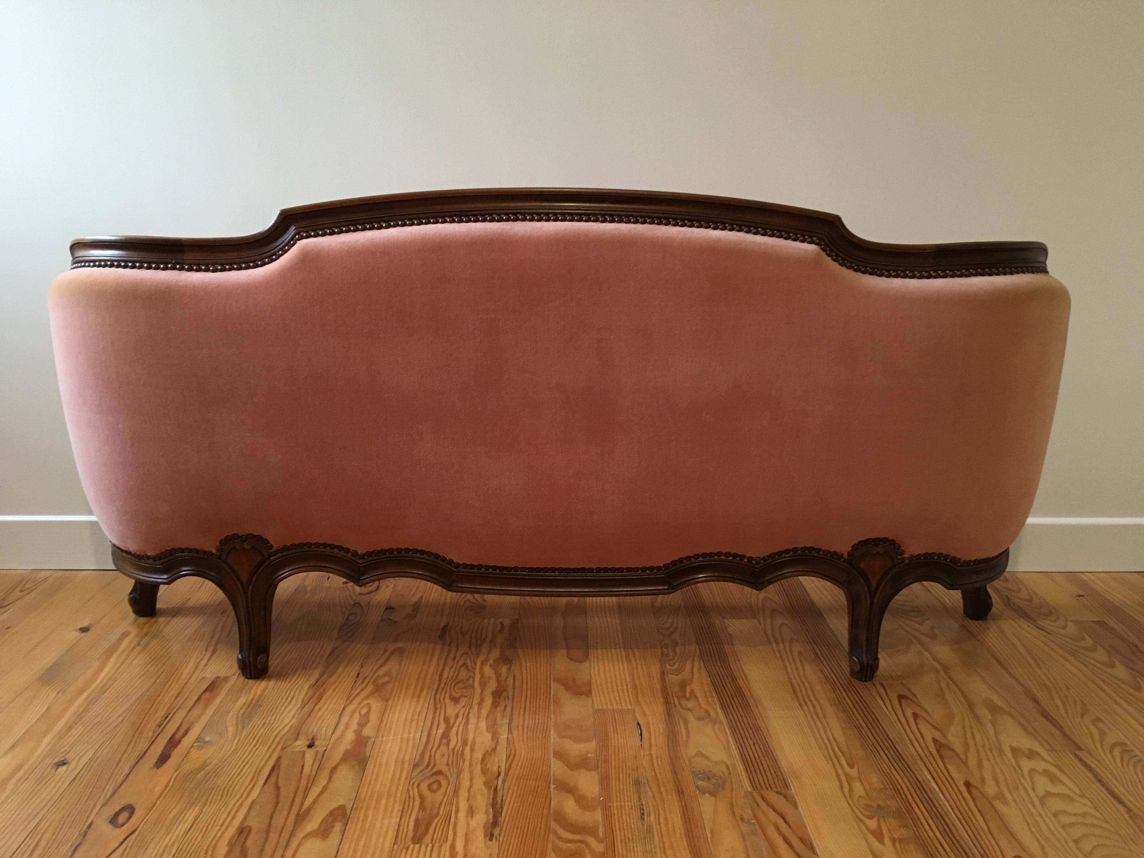 Louis XV pink velvet bed 140 x 190