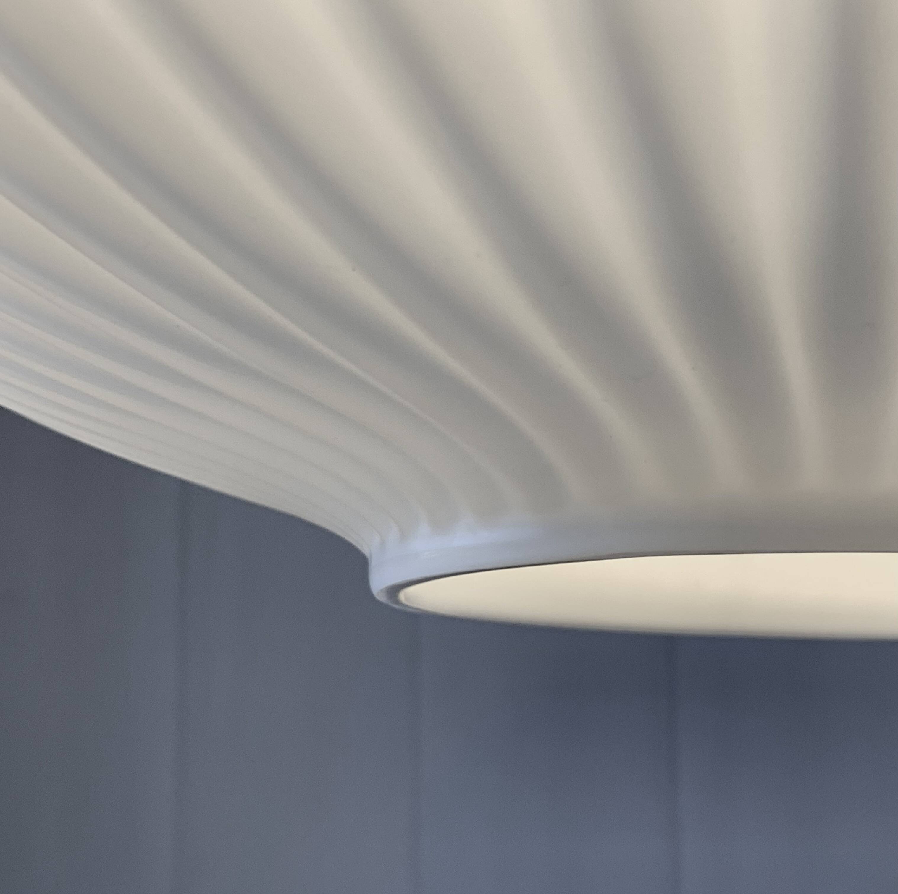 Large Scandinavian pendant light in striated opaline and brass from the 60s