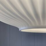 Large Scandinavian pendant light in striated opaline and brass from the 60s