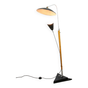 Mid-century italian aluminum & wood floor lamp with reflector