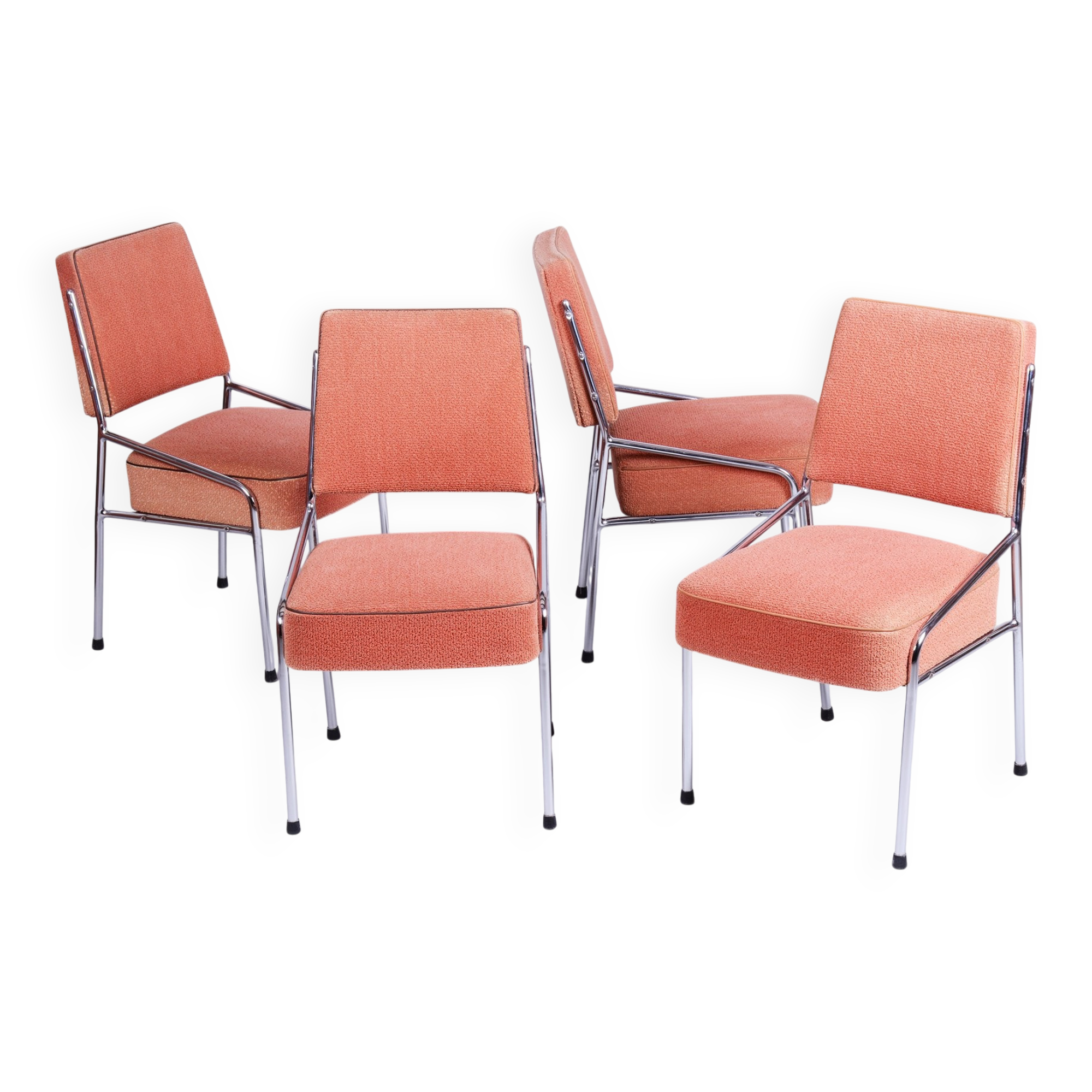 Bauhaus Chairs in Tubular Chrome-Plated Steel, Czech, 1940s, Set of 4
