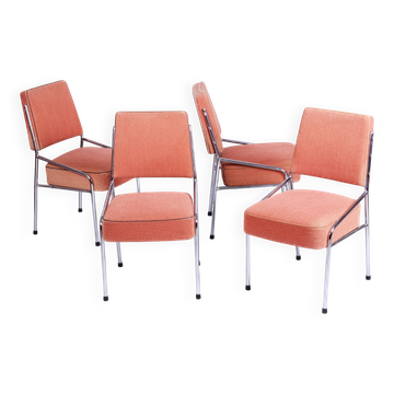 4 chaises Bauhaus en acier chromé tubulaire, tchèque, années 1940