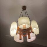 Celluloid Scandinavian teak pendant chandelier from the 60s