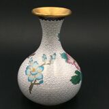 Brass Vase Email Cloisonné Decor Peony and Bird China Middle XXth Enamel