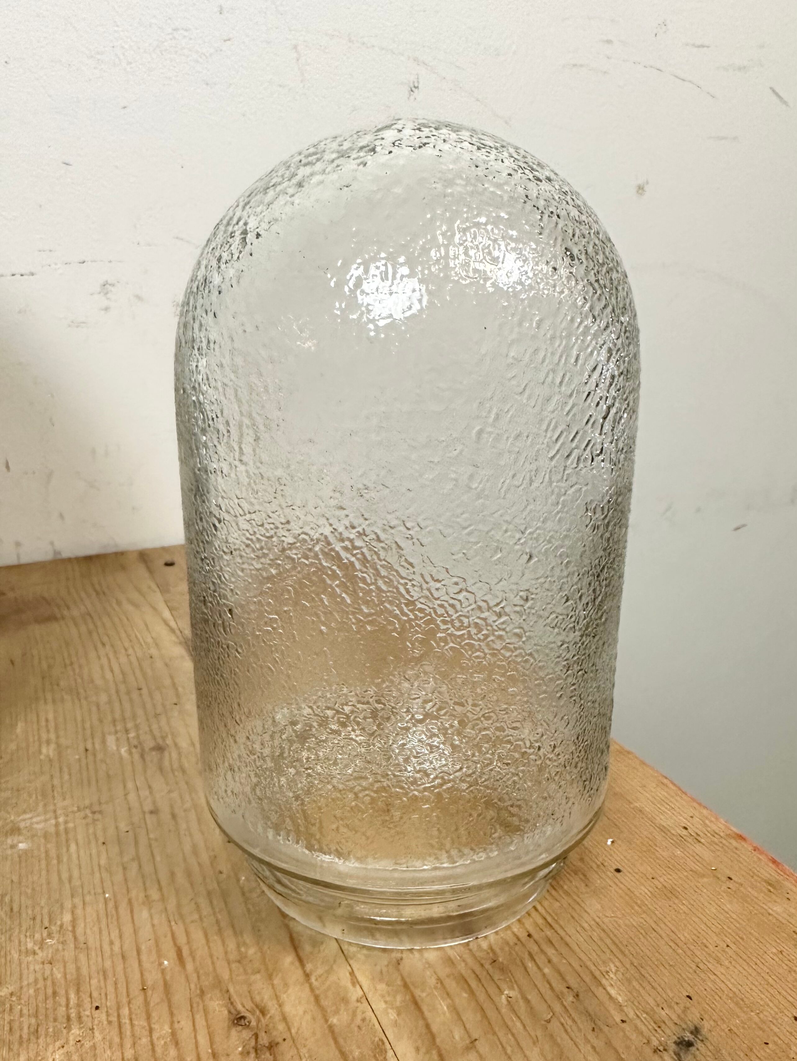 Industrial Grey Enamel and Cast Iron Pendant Light with Glass Cover, 1960s