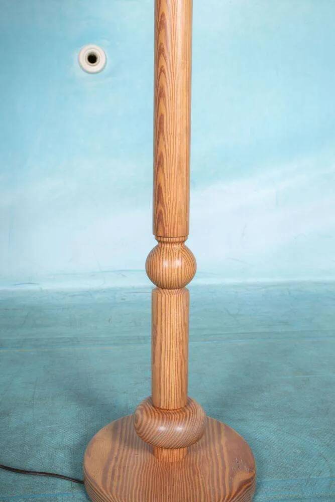 Vintage Swedish wooden floor lamp with pleated shade from the 1960s.
