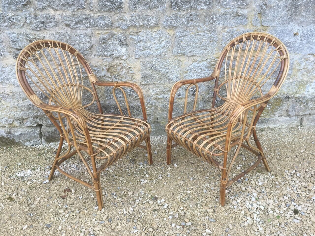 2 armchairs in old rattan