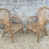 2 armchairs in old rattan
