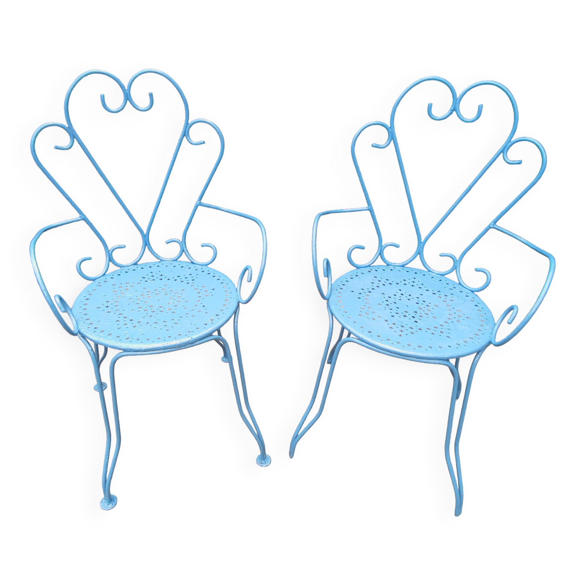 2 splendides chaises de jardin entièrement rénovées au goût du jour fer 1950