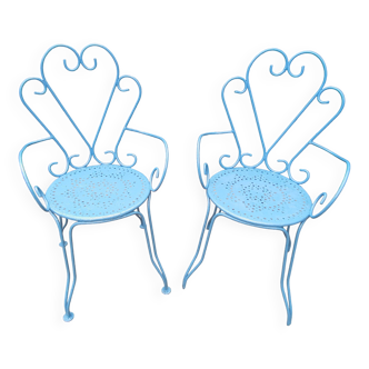 2 splendides chaises de jardin entièrement rénovées au goût du jour fer 1950