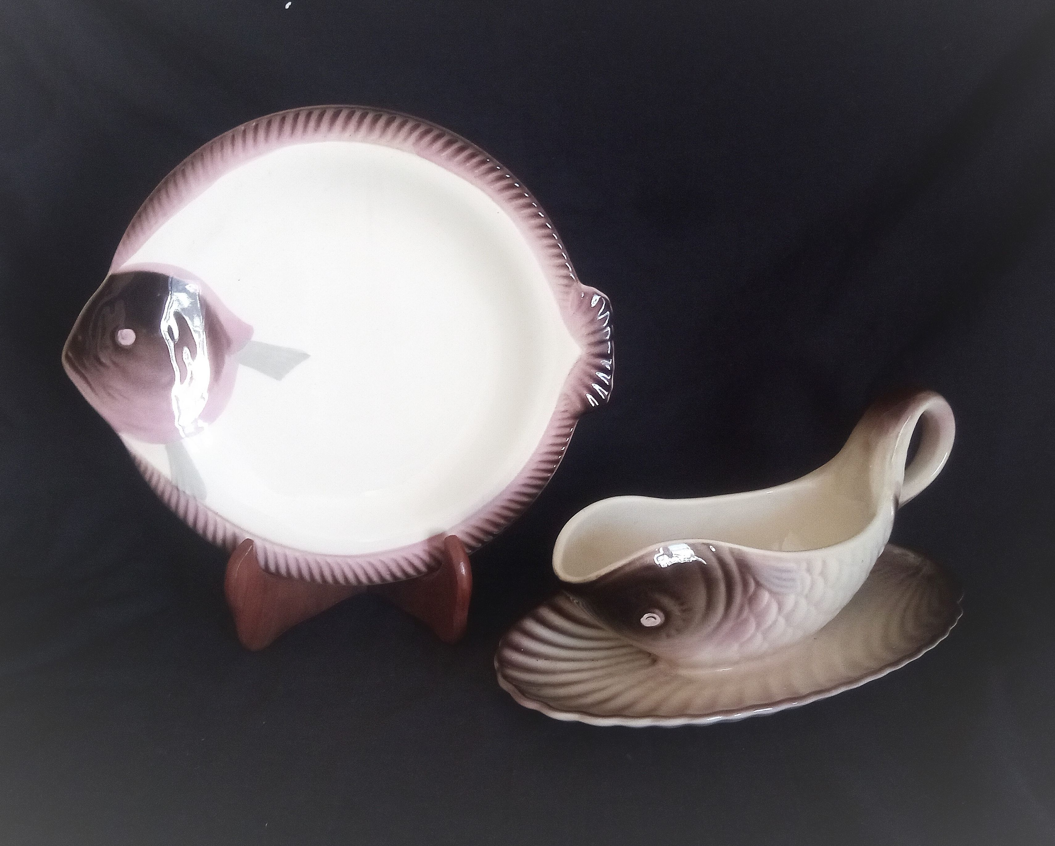 Fish service for 12 people in Longwy ceramic, Copenhagen model, 1960s