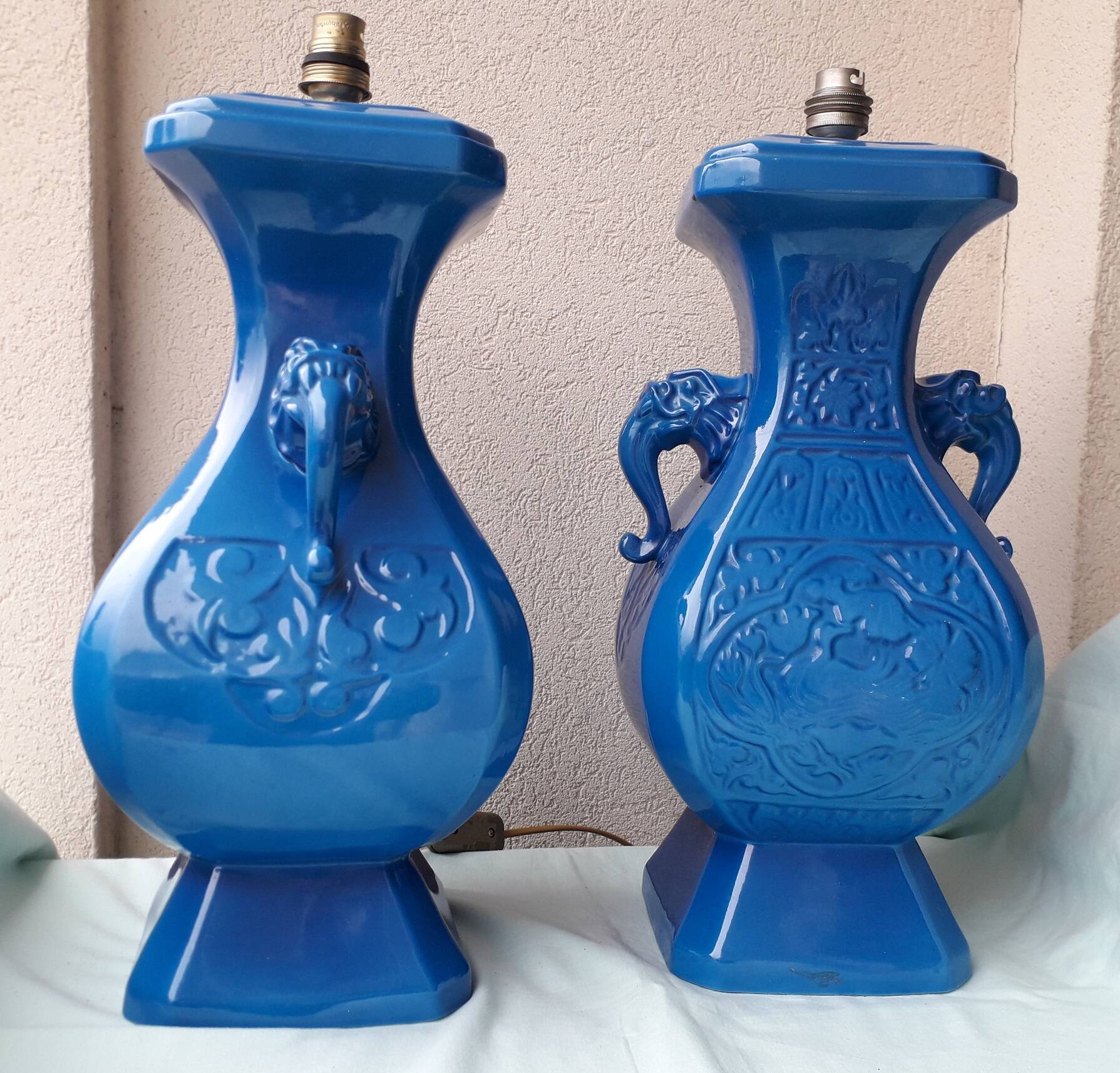 Paire de pieds de lampes en céramique