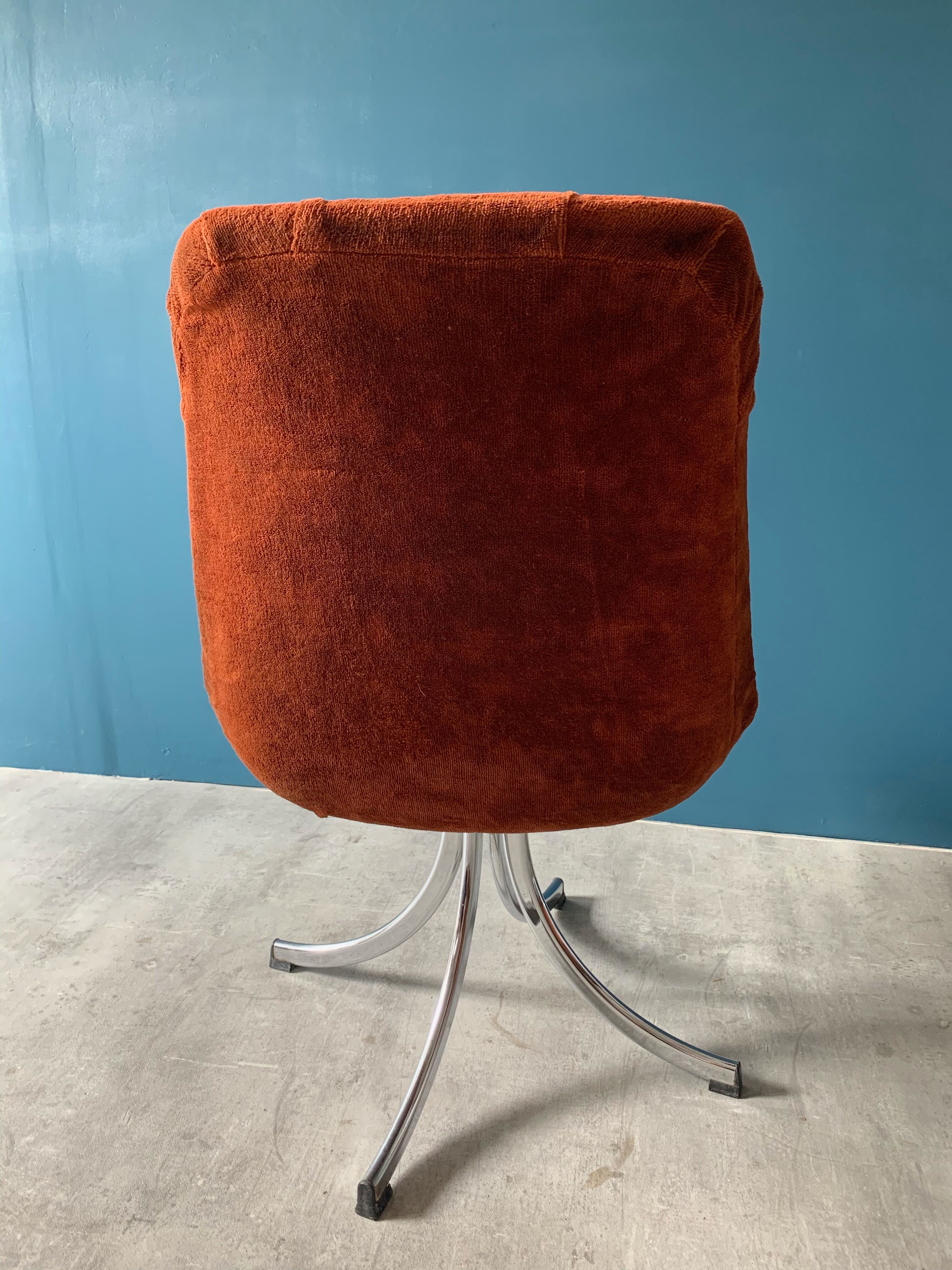 Series of 6 velvet/chrome swivel chairs from the 70s