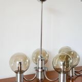 Lustre trois branches, en chrome et globes en verre fumé, Design, 1970