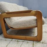 Set of 3-seater sofa + sled chair, 60/70's in oak