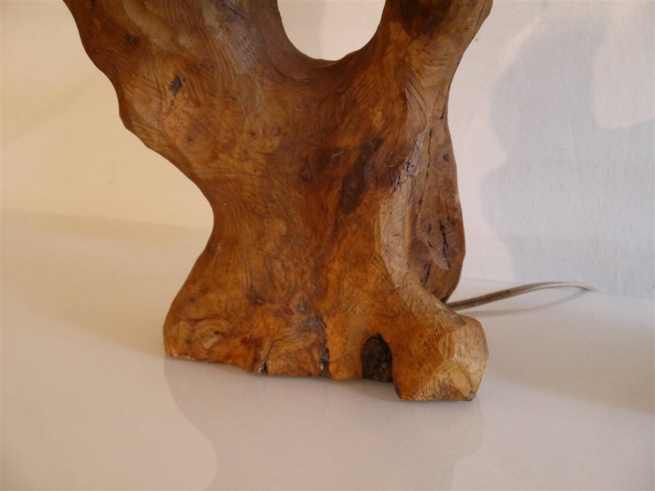 Brutalist pair of wooden lamps from the 1960s.