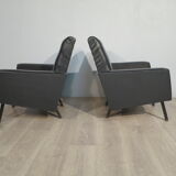 Pair of vintage armchairs in skai and "moumoutte"