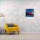 Contemporary abstract artwork in blue, red,black, yelow on stretched canvas