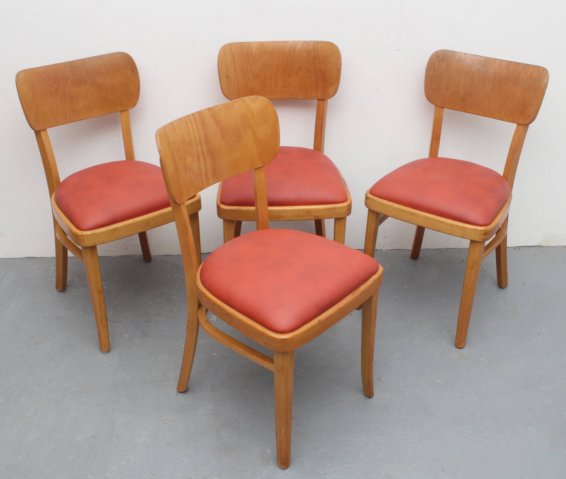 Set of 4 chairs 1950s, beechwood and leatherette