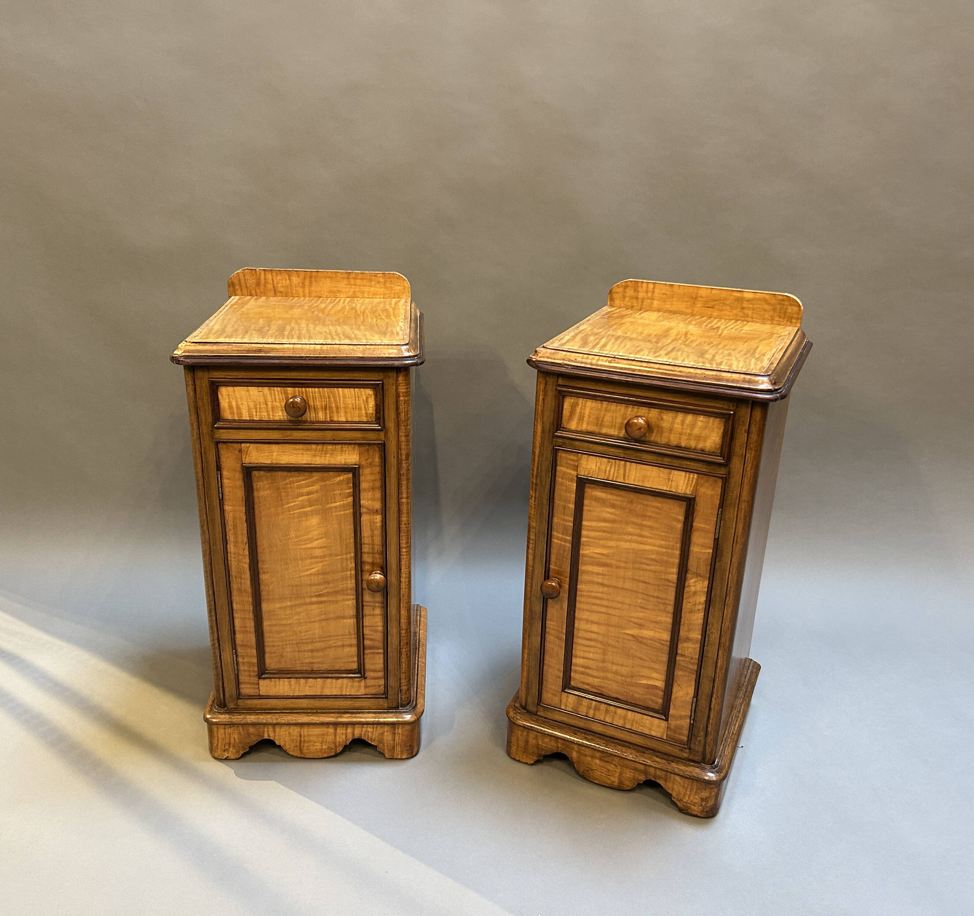 Pair Victorian satinwood bedside cabinets