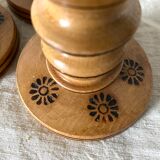 Engraved wooden candle holders