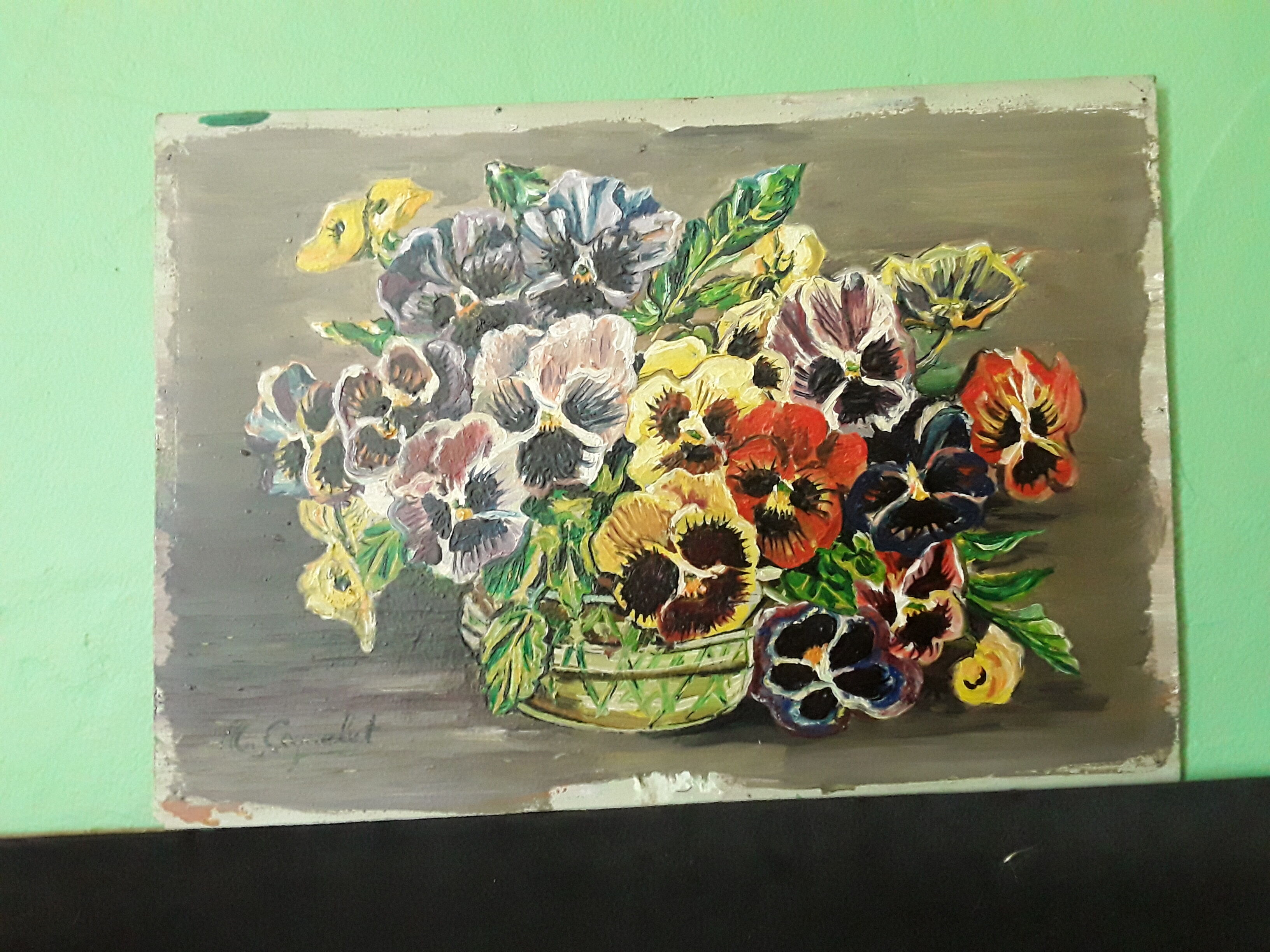 Oil painting on vintage wood
