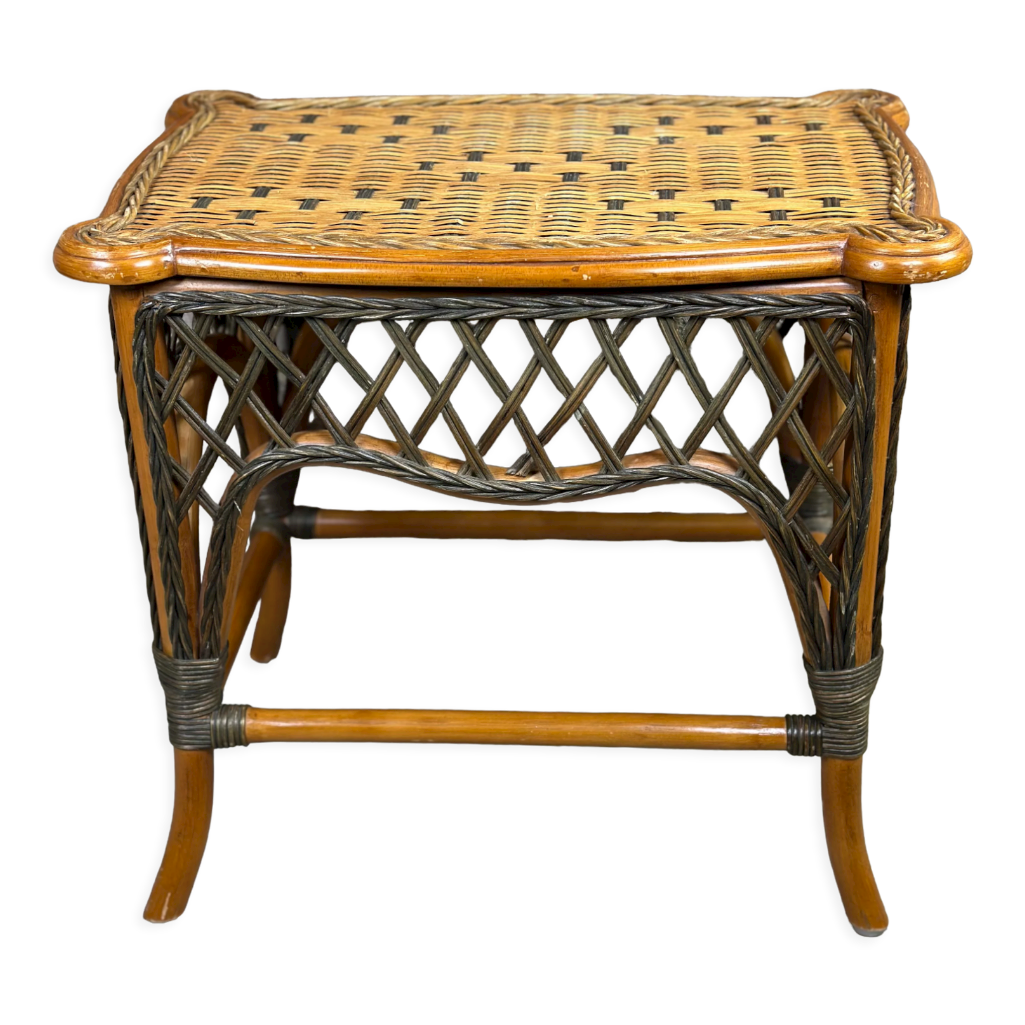 Vintage bamboo and rattan side table braided 1960