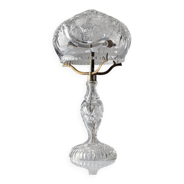 Lampe de table Art Déco formant 'champignon' en cristal taillé, France années 1920
