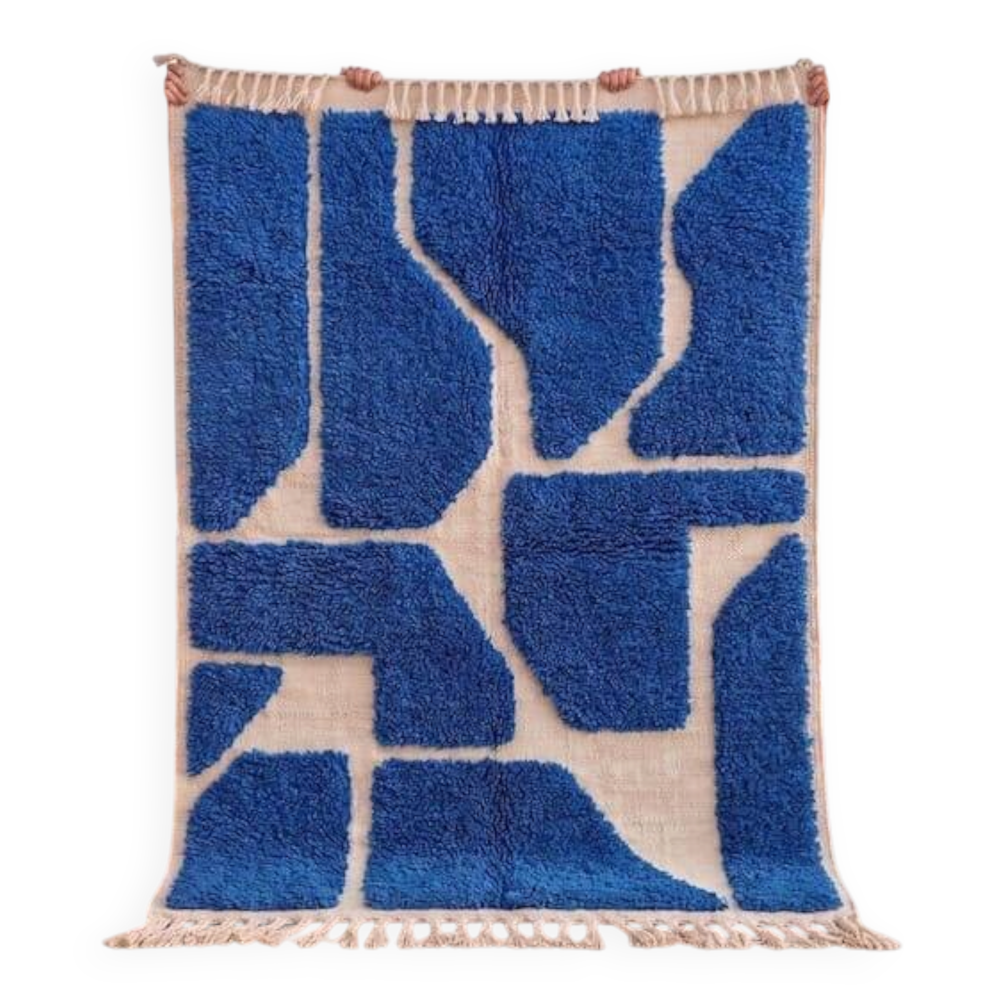 Authentic traditional white and blue Berber rug 2/3 m