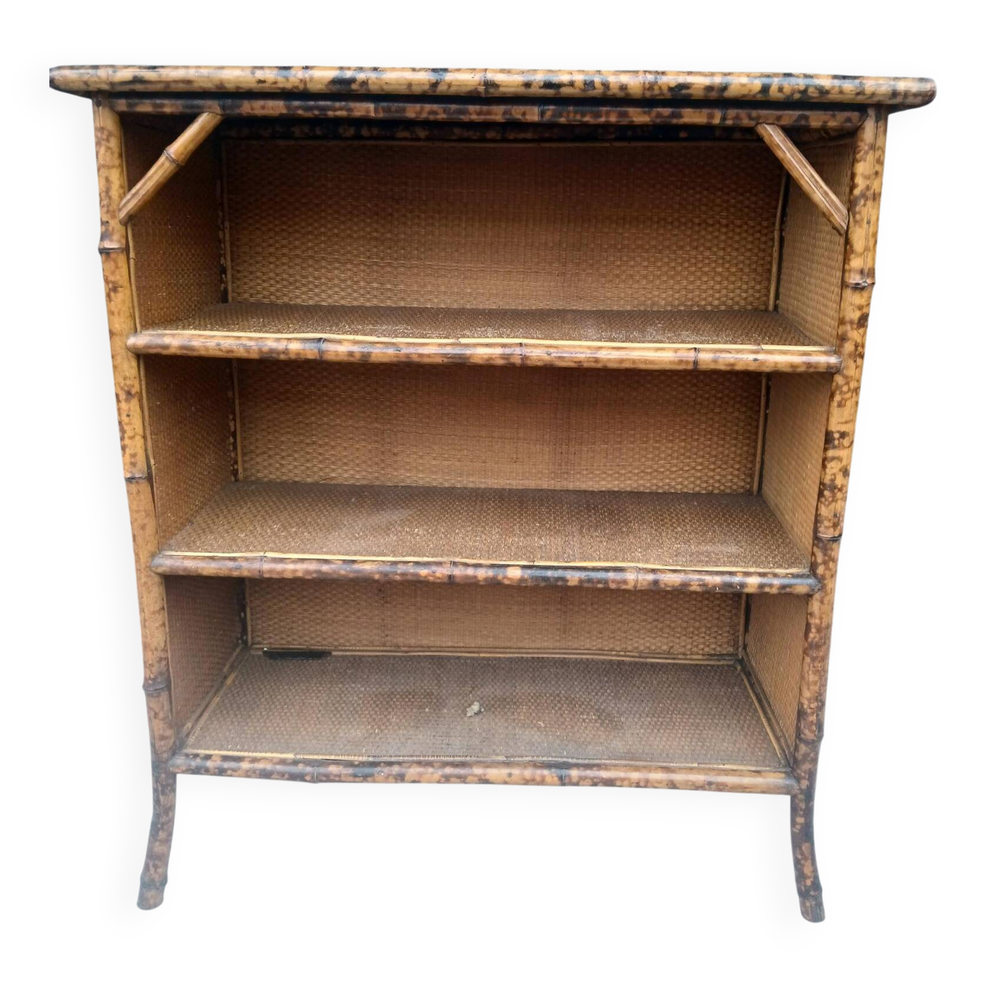 buffet antique en bambou et bois brûlé