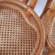 Set of 4 bistro chairs in turned wood and cannage rattan 50s
