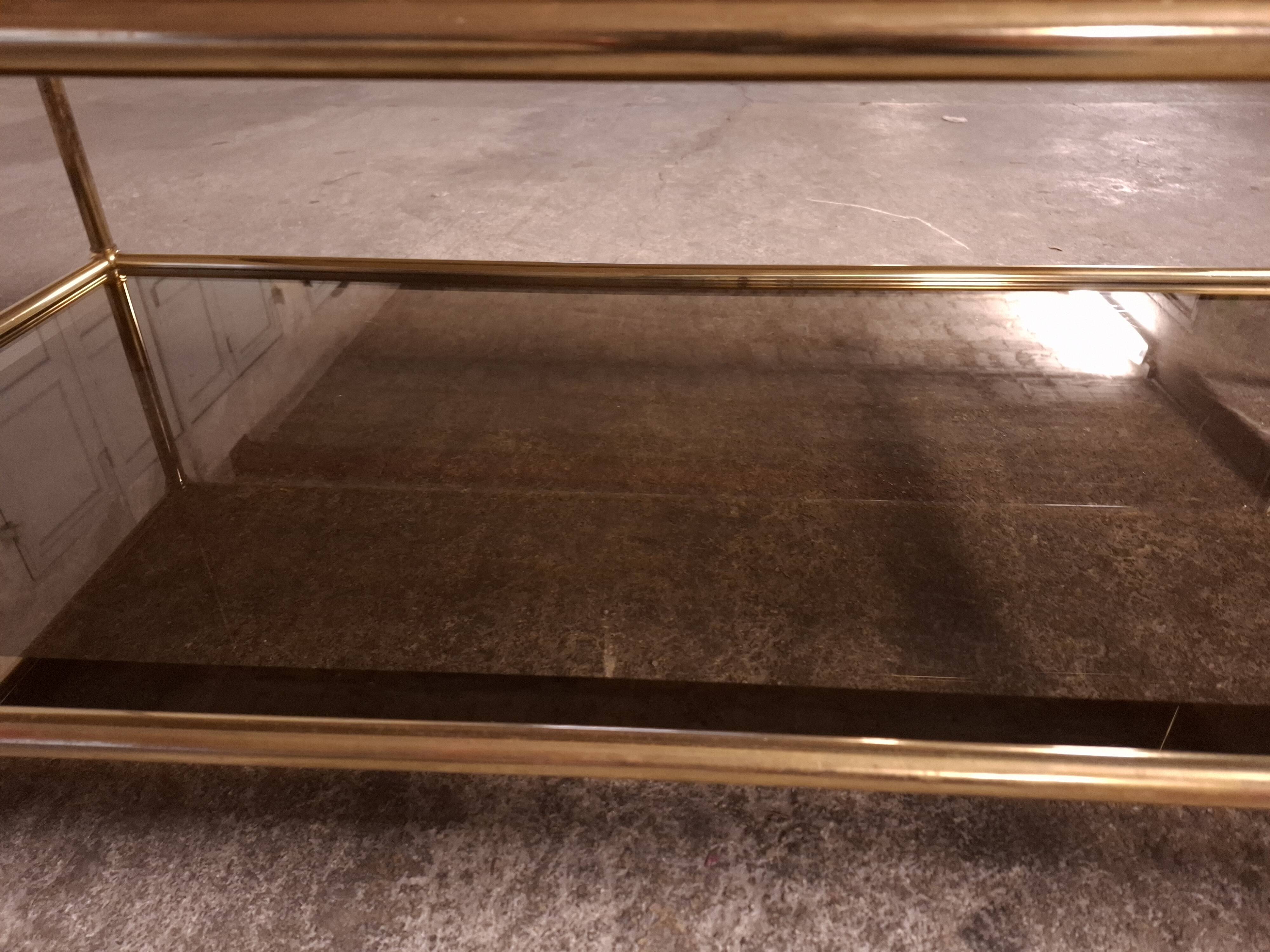 Vintage 80's brass coffee table, glass tops