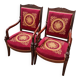 Pair of Empire Period Armchairs in Mahogany, Upholstered with Petit Point