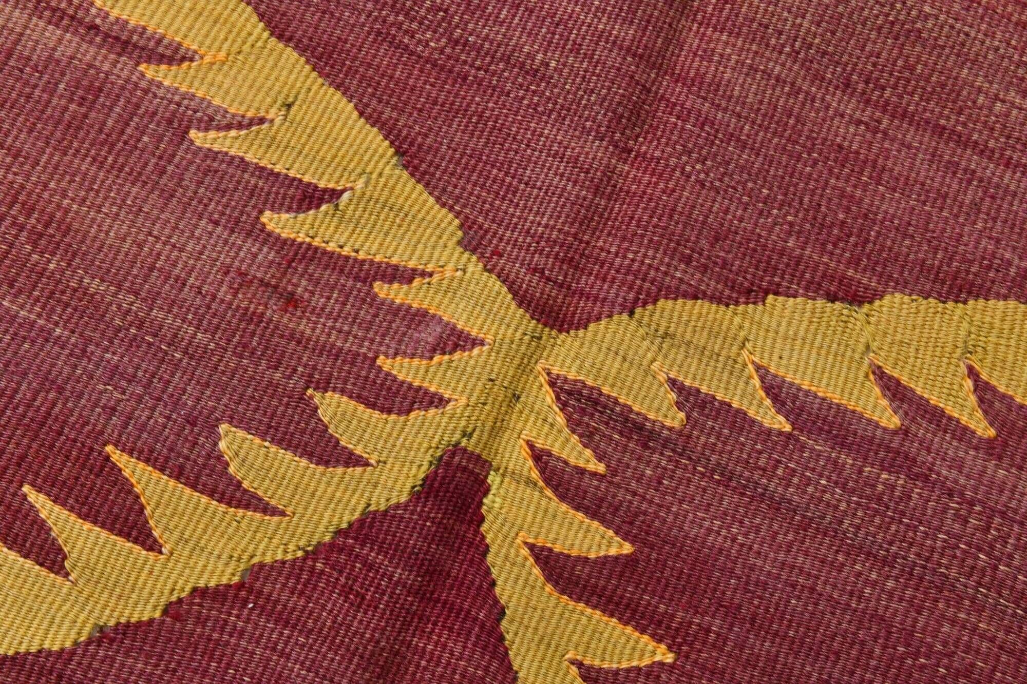 Wine Red & Orange Mid Century Modern Wool Kilim Rug, 153x239 Cm