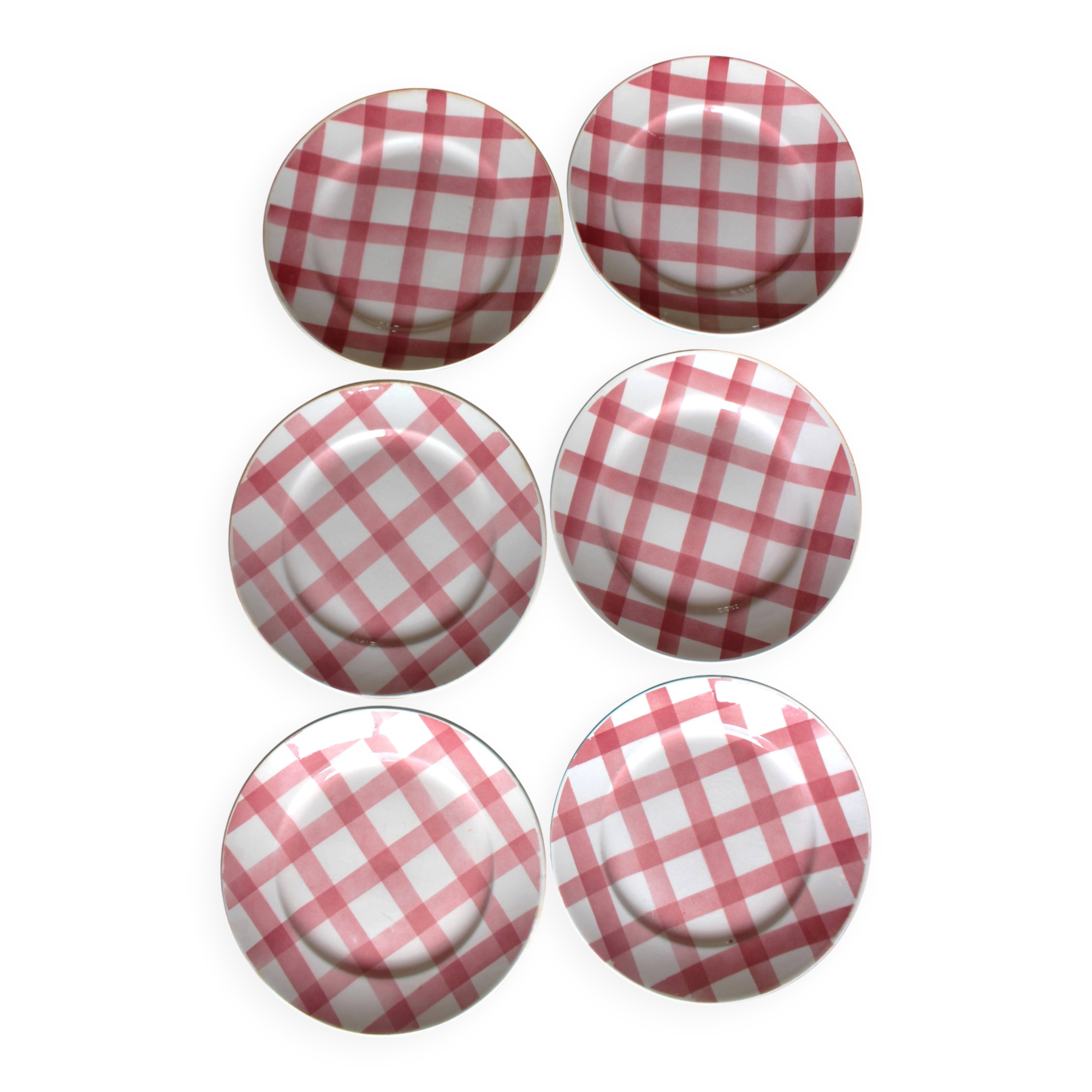 A set of 6 flat plates Nappe Rose Moulin des Loups