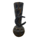carved wooden vase for dried flowers, decorated with a small horseshoe
